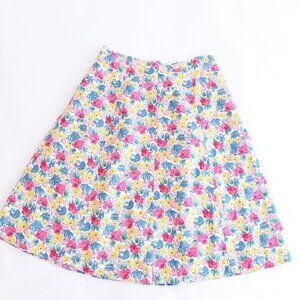Vintage Multi Colour Floral A-Line Midi Skirt  with Pockets